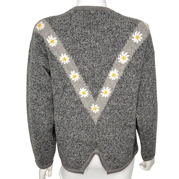 Vintage Country Blue Wool Blend Daisy Print Cardigan in Gray Women's Size M - Picture 6 of 17